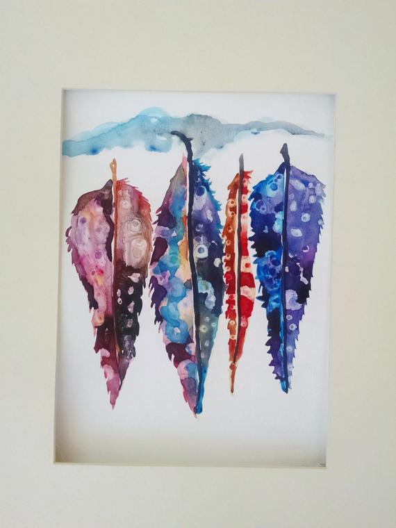 570x760 Original Watercolor Feather Painting Southwest Watercolor Etsy
