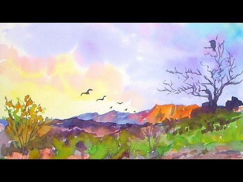 480x360 Southwestern Landscape Easy Watercolor Painting Tutorial