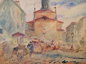 300x225 Market Place, Spain Watercolor By Walter Shirlaw Ebay