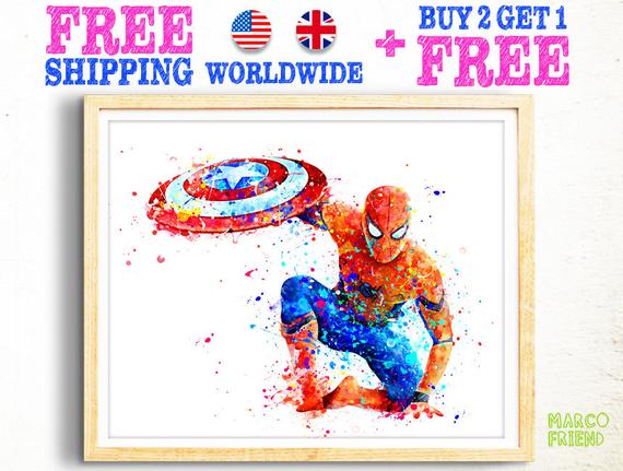 570x431 Spiderman Poster Spiderman Print Spiderman Watercolor Art Etsy