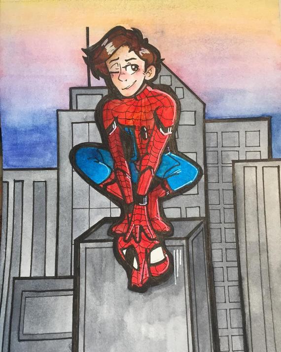 570x713 Spiderman Watercolor Etsy