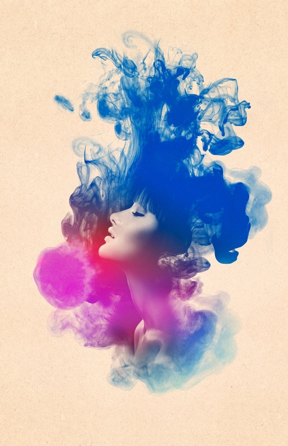 595x920 Psychedelic Ink Splash Watercolor Girl Portrait, An Art Print By