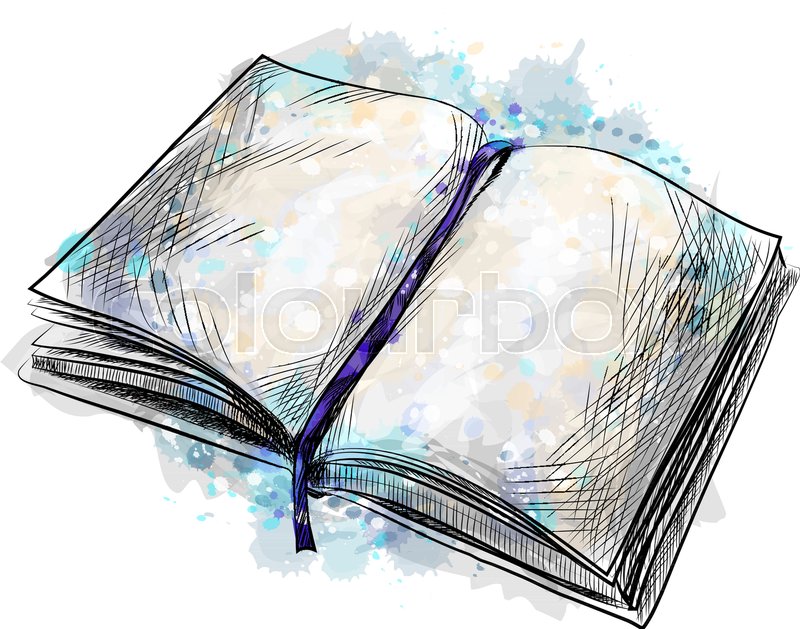 800x629 Open Book From A Splash Of Watercolor, Hand Drawn Sketch. Vector