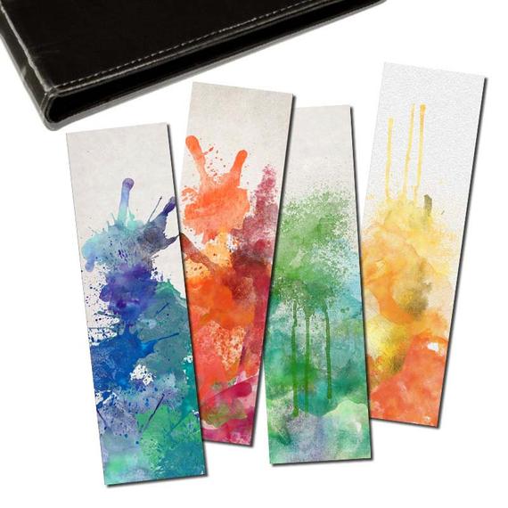 570x570 Watercolor Splash Bookmarks Set Of 4 Digital Printable Etsy