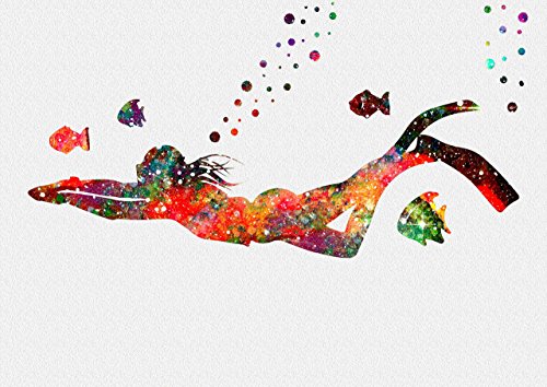 500x354 Posters Amp Prints Scuba Diving Girl Watercolor Poster Sports Wall