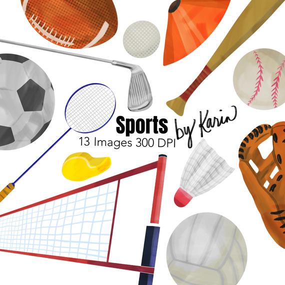 570x570 Sports Watercolor Clipart Illustration Bundle Baseball Etsy