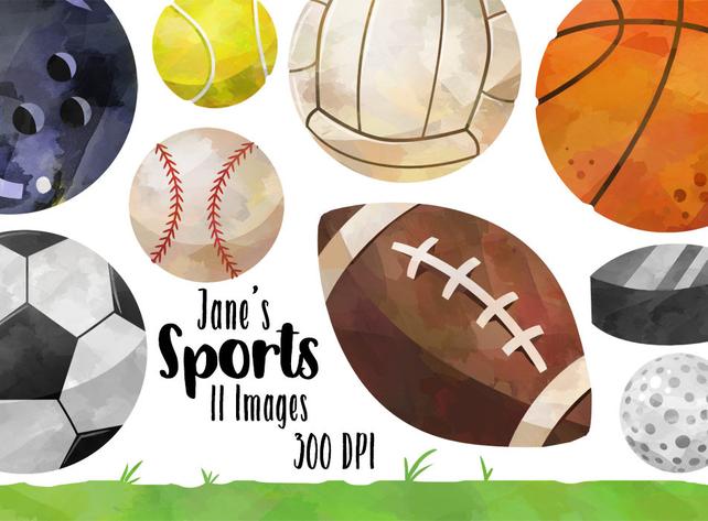 642x473 Watercolor Sports Clipart Watercolor Sports Balls Download Etsy
