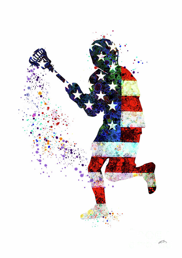 636x900 Boy Lacrosse Player Sports Print Flag Of The United States
