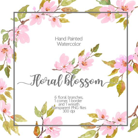 570x570 Watercolor Floral Clipart Cherry Blossom Watercolor Light Etsy