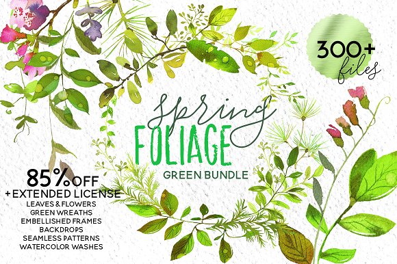 580x386 Spring Foliage Watercolor Bundle