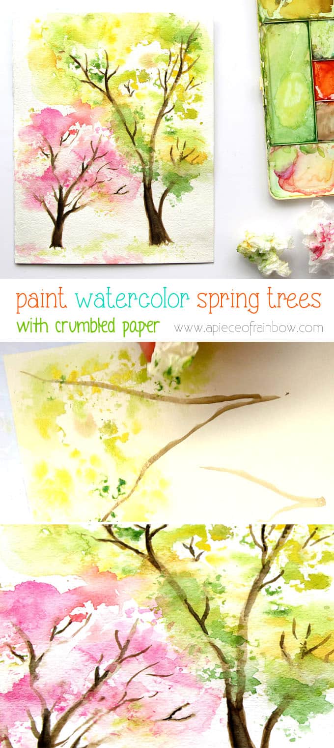 680x1521 Spring Trees Watercolor Painting With... Crumbled Paper!