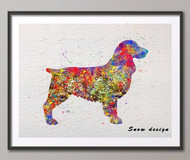 640x539 Original Springer Spaniel Dog Watercolor Canvas Painting Dog Wall