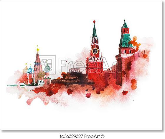 560x470 Free Art Print Of Kremlin, Red Square Watercolor Drawing . Kremlin