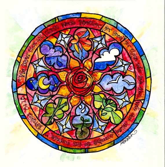 570x577 Romans 8 28 Stained Glass Watercolor Scripture Art Print Etsy