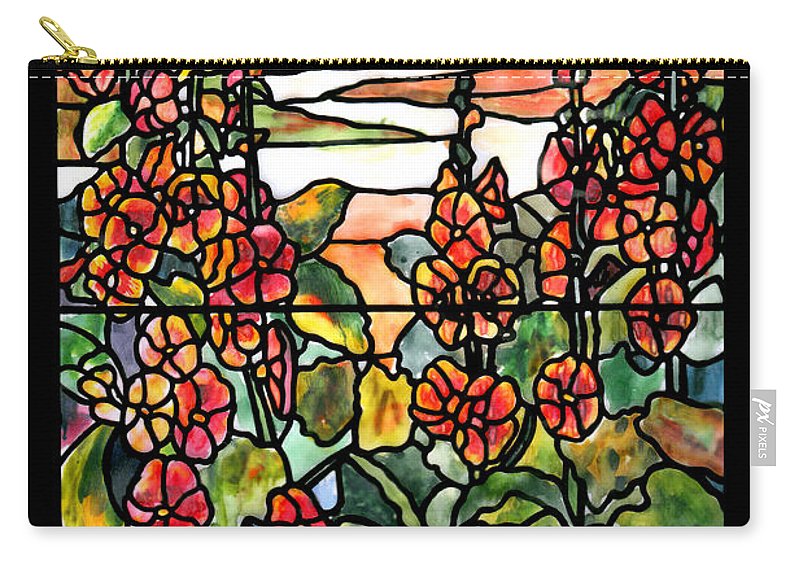 800x570 Stained Glass Tiffany Red Hollyhocks In Landscape In Watercolor