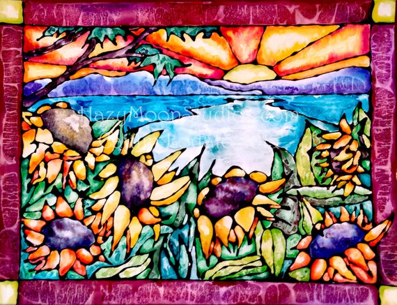 570x437 Summer Sunflowers Part Of A The Stained Glass Watercolor Etsy