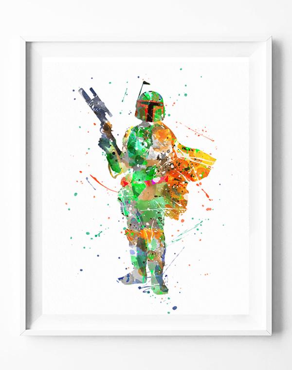 600x761 Star Wars Boba Fett Art Print Bounty Hunter Poster Watercolor
