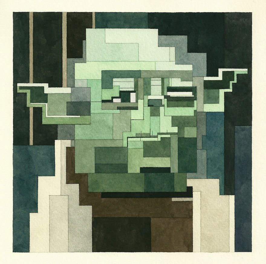 880x872 Pixelated Watercolor Paintings Of Star Wars Bored Panda