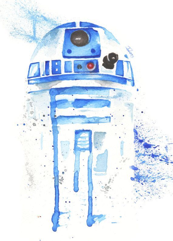 570x794 R2d2 Droid Watercolor Art Print Star Wars Decor Paint Watercolor