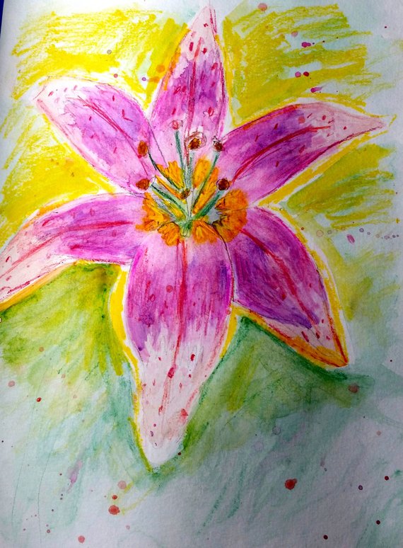 570x774 Vibrant Watercolor Stargazer Lily Print Etsy