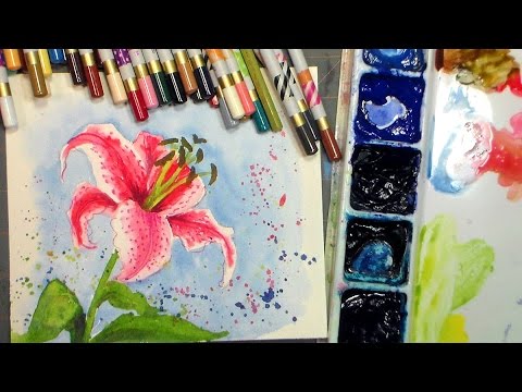 480x360 Watercolor Stargazer Lily Tutorial