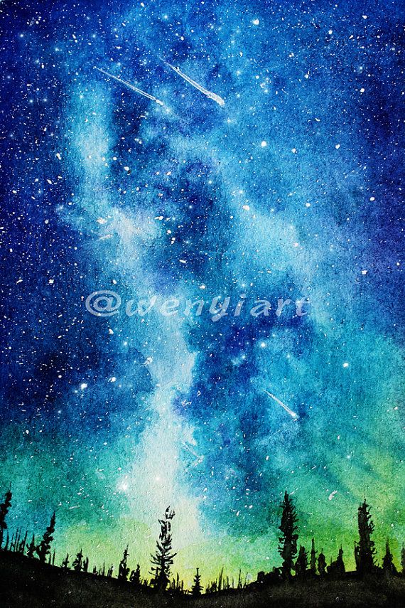 570x855 Starry Night Handpainted Watercolor Galaxy Digital Image (300dpi