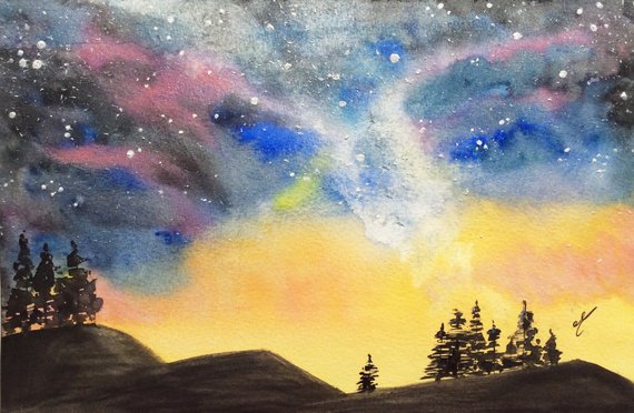 570x372 Starry Night Watercolor Original Watercolour Milky Way Etsy
