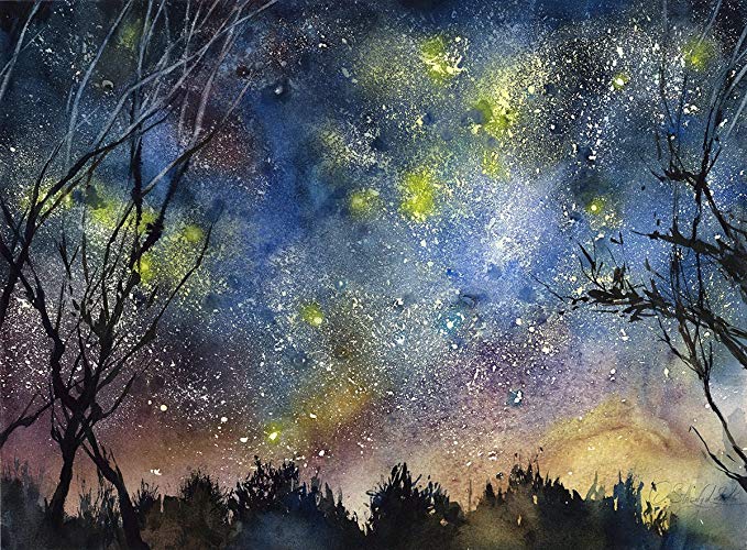 679x500 Fine Art Print Of Starry Night Watercolor Painting