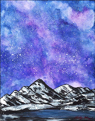393x500 Purple Galaxy Ice Mountain Mixed Media Painting Poster