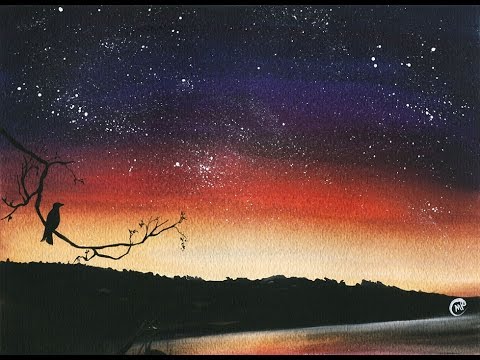 480x360 Watercolor Starry Sky Painting Demo