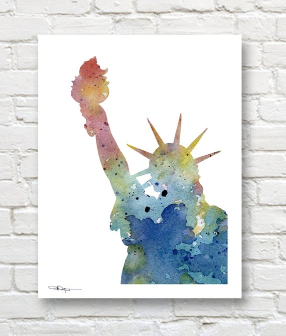570x671 Statue Of Liberty Art Print New York Watercolor Painting Etsy