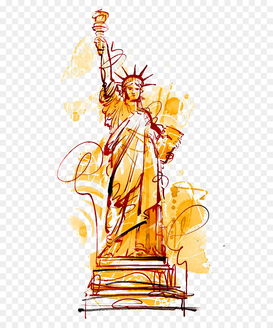 900x1080 Statue Of Liberty Cartoon Watercolor Painting Illustration