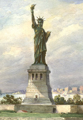 276x400 View, New York City, Statue Of Liberty H. Dreher, Antique