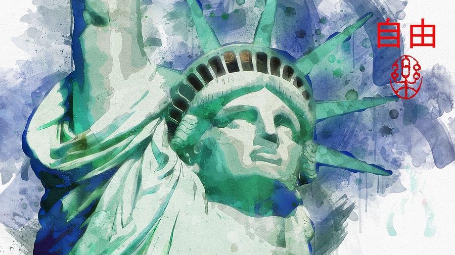 900x505 Japanese Watercolor Of Statue Of Liberty New York Painting By