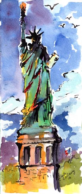 276x650 Lady Liberty New York Watercolor And Ink By Ginette Callaway