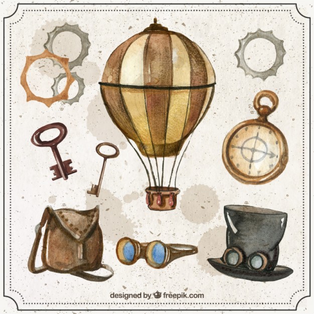 626x626 Watercolor Steampunk Elements Set Vector Free Download