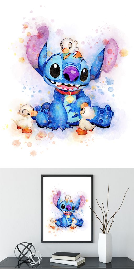 512x1024 Stitch Art, Lilo Amp Stitch Watercolor Poster, Disney Art, Movie