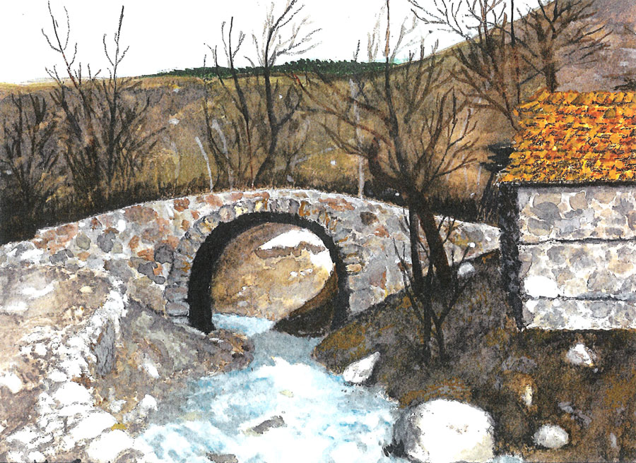 900x656 Lubonja Stone Bridge, Watercolor The Frosina Information Network