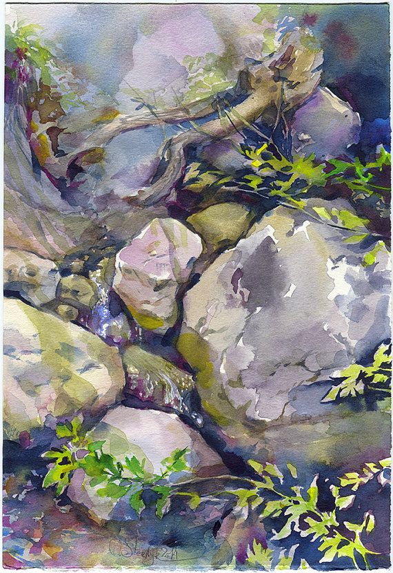 570x831 Rocks Watercolor Painting