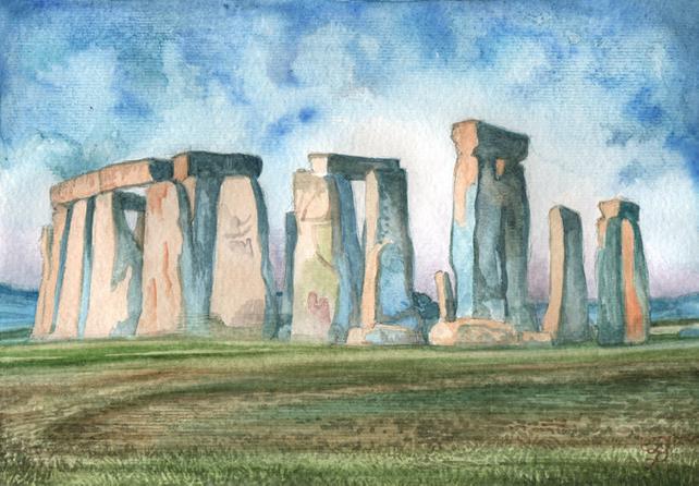 642x446 Stonehenge Original Watercolor Painting English Landscape By Etsy