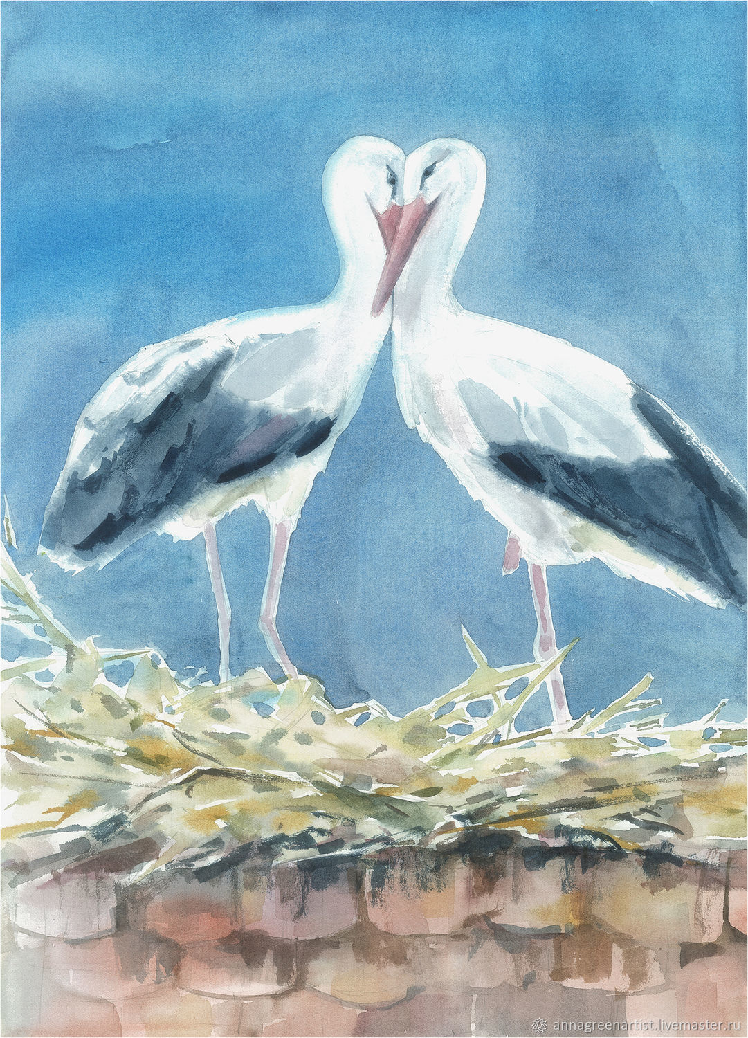 1081x1500 Painting Watercolor Storks Shop Online On Livemaster With