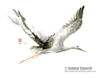 340x270 Stork Watercolor Abstract Painting Art Stork Figurine Clipart