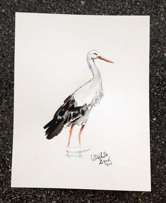 570x696 Stork Watercolour Painting Ink Drawing Giclee Print Zen Etsy