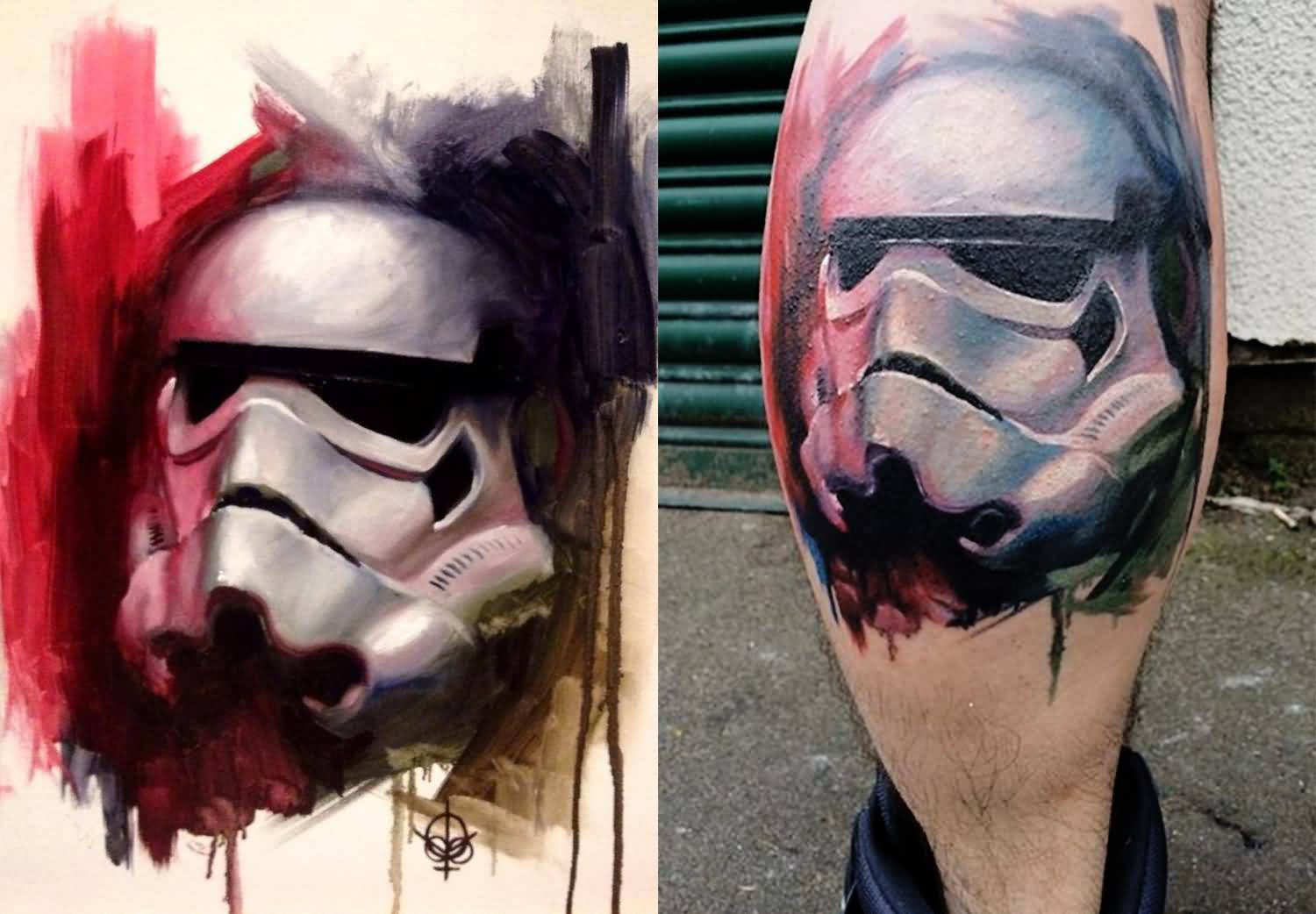 1500x1042 Watercolor Stormtrooper Tattoo On Calf By Murray Cathcart