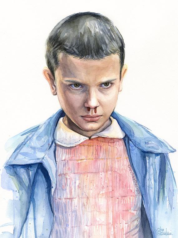 570x761 Stranger Things Eleven Portrait Watercolor Art Print Etsy