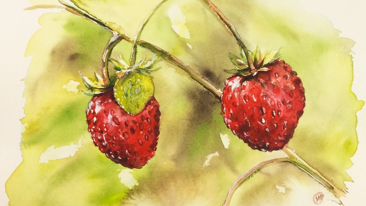 1280x720 Watercolor Wild Strawberries Painting Demonstration