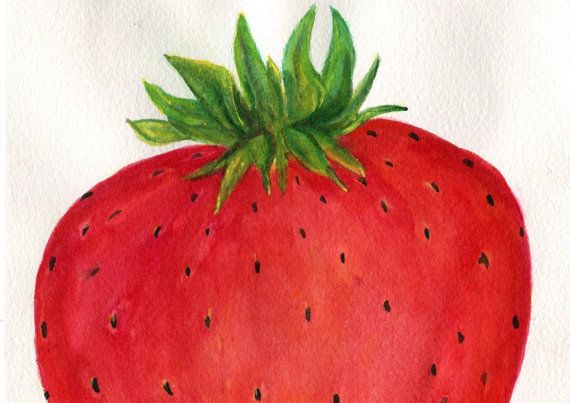 570x403 Strawberry Top Watercolor Painting Original Art, 5 X 7 , Fruit