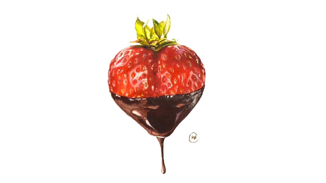 1280x720 Watercolor Chocolate Dipped Strawberry Painting Demonstration