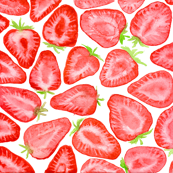 600x600 Watercolor Strawberry Slices Pattern Round Beach Towel For Sale By