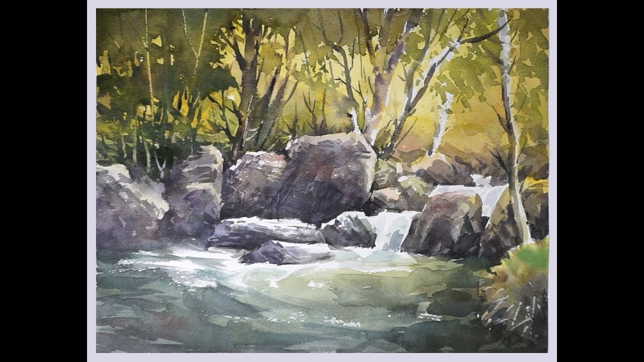 1280x720 Watercolor Painting A Forest Stream